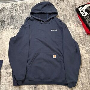 Carhartt Mens XL Navy Blue BioFire Administration Graphic Hoodie Original Fit